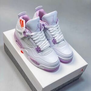 Nike Women's White and Purple Air Jordan 4 Retro White Pink Oreo.